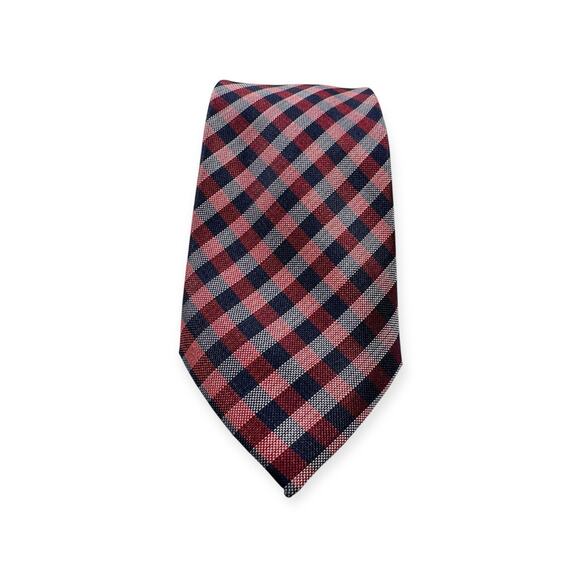 Tommy Hilfiger Men’s Necktie 100% Silk Designer Red Blue Checkered W3.25 L59 410 - Picture 1 of 7